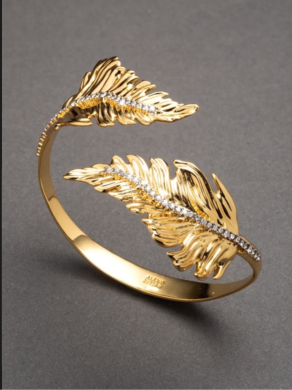 ALEXIS BITTAR • NEW Golden Swarovski Crystal Georgian Feather Bypass Bracelet